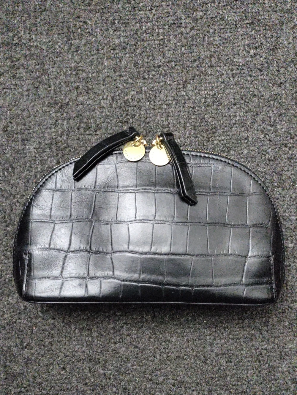 & Other Stories Black Croc-Embossed Dome Cosmetic Pouch with Gold Zipper Tags
